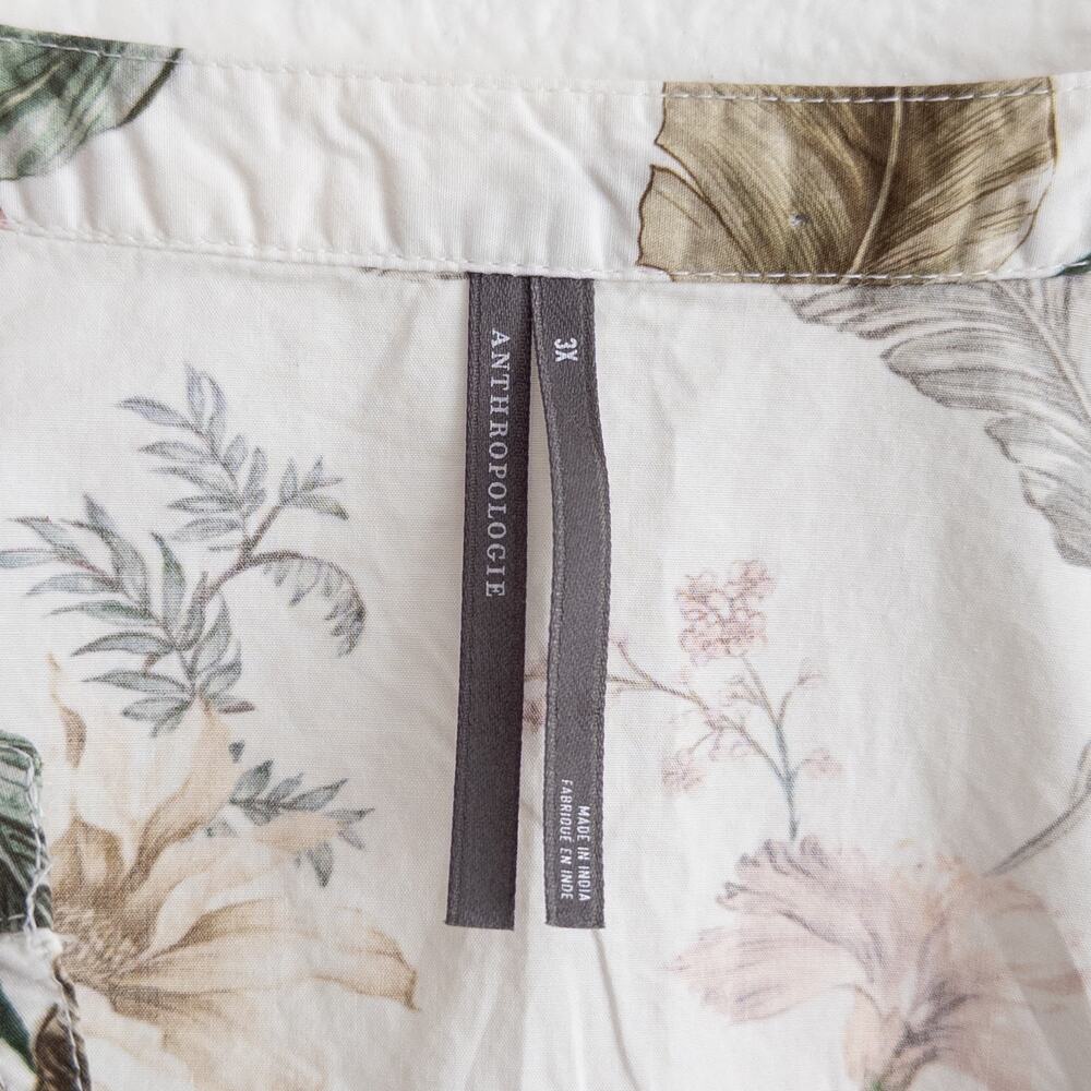 Anthropologie White Botanical Print V-Neck Puff Sleeves Size Plus 3X - Picture 7 of 9